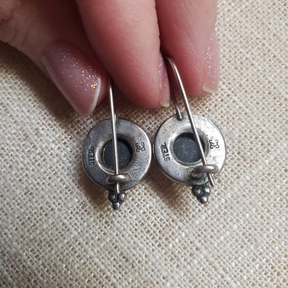 Vintage Sterling Silver and Onyx Dangle Earrings - Picture 3 of 3